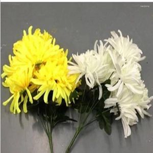 Decoratieve bloemen Wit chrysanthemum kunstmatige zijden bloem gele tomboaten rekwisieten