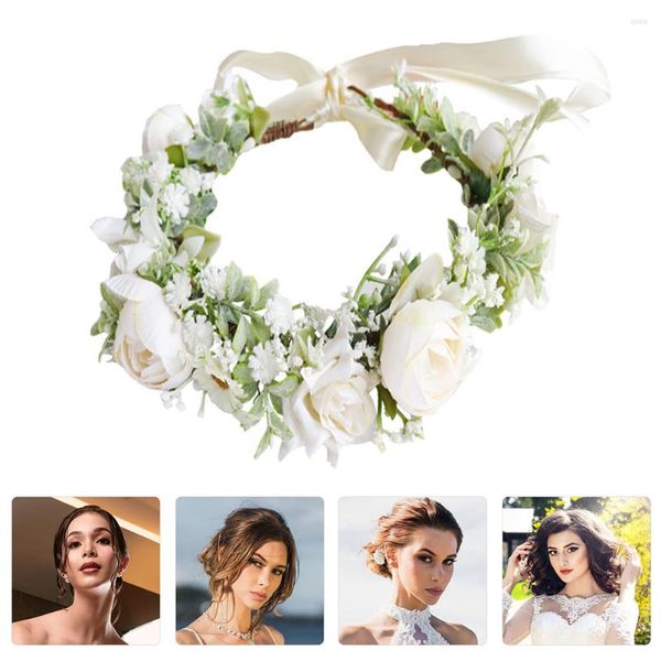 Fleurs décoratives Couronne florale blanche Roses Chapeaux Mariée Mariage Fête Fleur Bandeau Perlé