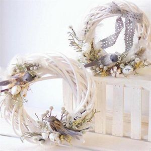 Guirlande de fleurs décoratives blanches en osier, Design rond, arbre de noël, couronne en rotin, ornement, anneau de vigne, décoration de fête à domicile, suspendue 271t