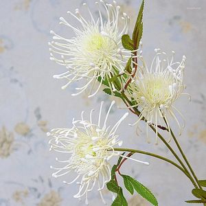 Fleurs décoratives blanc Leucospermum artificielle longue branche fausse fleur en plastique pour la décoration de mariage jardin extérieur de haute qualité