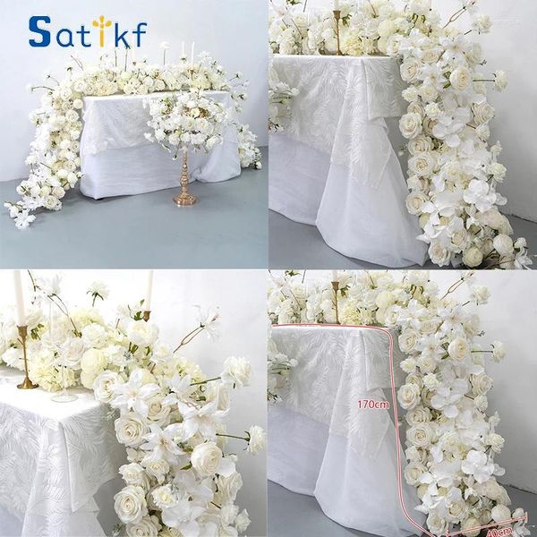 Flores decorativas White Luxury Wedding Floral Runner Arreglo Banquete Centralos de mesa Bola con candelabro Rose Orchid Flower