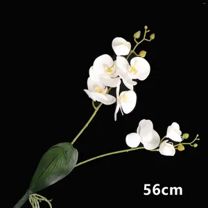 Fleurs décoratives orchidée blanche avec feuille, fleur papillon artificielle, pétale en plastique, décoration florale de mariage, de fête, 56CM