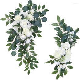 Decoratieve bloemen Witte roos kunstmatige bloem bruiloft achtergrond Boog welkom bord hangende hoek zijden krans buitenmuurdeur decoratie