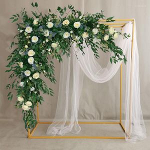 Fleurs décoratives Rose blanche camélia artificielle coin fleur feuilles de saule vert accrocher rangée toile de fond de mariage arc décor fête organiser accessoires