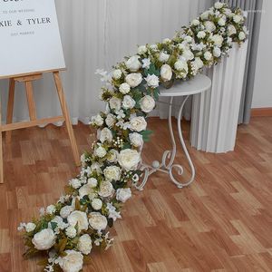 Decoratieve bloemen Wit Rose Hydrangea Large Ball Artificial Green Plants Bloemrij Runner Wedding achtergrond Decor Floral Wall Party Props