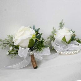 Fleurs décoratives Cornifions de bracelet en rose blanc pour hommes