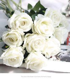 Decoratieve bloemen Wit Roses Real Touch Silk voor huizendecoratie kunstmatige pioenrooster bruiloft decoraties feestdecoratie