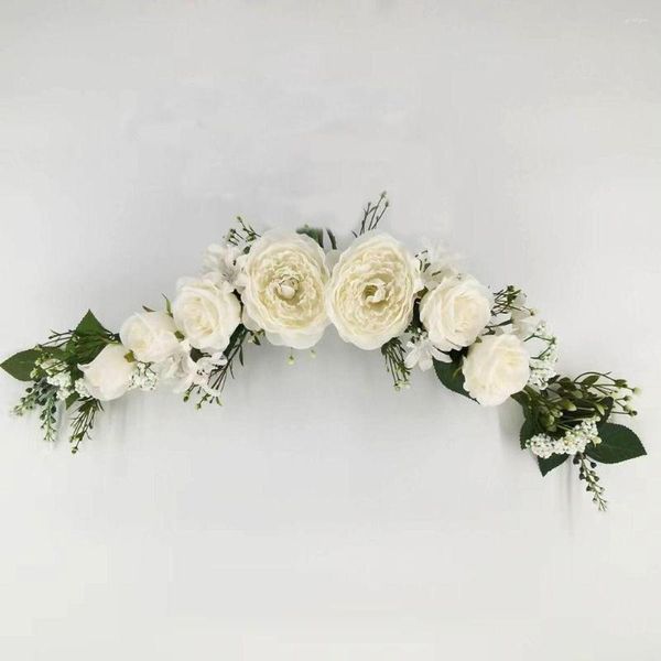 Fleurs décoratives en arc simulé blanc, belle décoration de mariage en plastique et soie