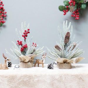 Decoratieve bloemen witte sneeuw groene dennenbekleding boom mini kunstmatige kerst desktop decoratiejaar thuis familie navidad