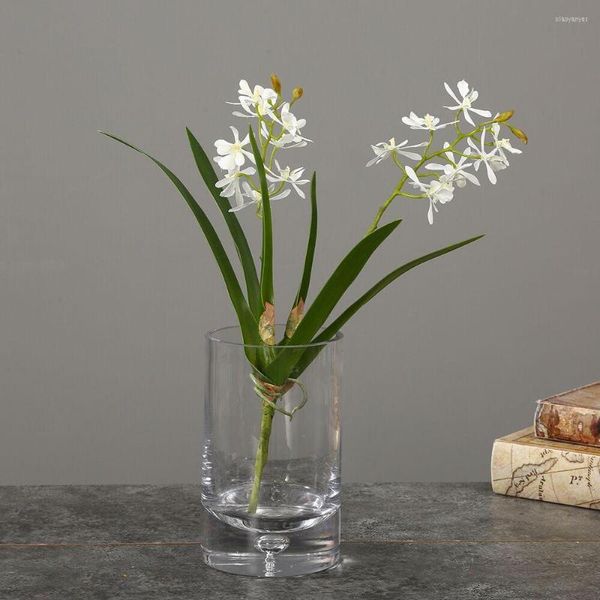 Fleurs décoratives Orchidée Vanda Blanche avec Feuille 42CM Real Touch Latex Revêtement Pétale Mariage Fleur Artificielle Floral Événement Fête Décoration-
