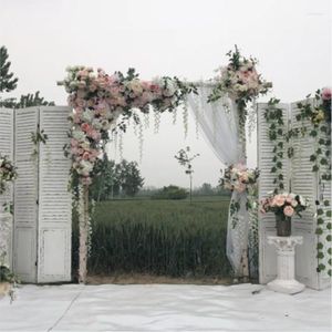 Flores decorativas blancas con Color rosa claro, hierba verde, pared de flores de boda, fondo de seda artificial, decoración del hogar