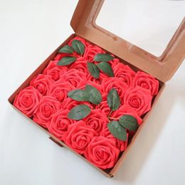 Decoratieve Bloemen Hele Doos 25 stks PE Foam Mini Rose Kunstbloem Met Stengel Bruid Handgemaakte Decoratie Flore Tak Gift Decor Supply