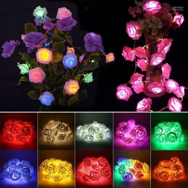 Flores decorativas Venta al por mayor-10 colores Rose String Light LED Festival Luces de hadas para Navidad Fiesta de Navidad Decoración de bodas1 Coronas