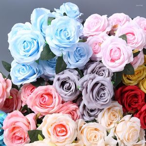 Fleurs décoratives en gros 20 pièces 9 cm Rose Rose soie tête de fleur artificielle mariage décoration de la maison Faux Faux