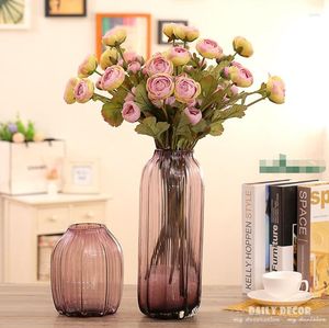 Vente en gros de fleurs décoratives ! 3 Têtes Artificielle Renoncule Asiaticus Fleur Faux Renoncule Persan Soie Thé Rose 10 pcs