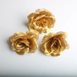 Fleurs décoratives en gros 300pcs / lot homme fabriqué en gold rose fleur de fleur de rose 7cm de large fête de la fête de mariage bricolage décoration artificielle