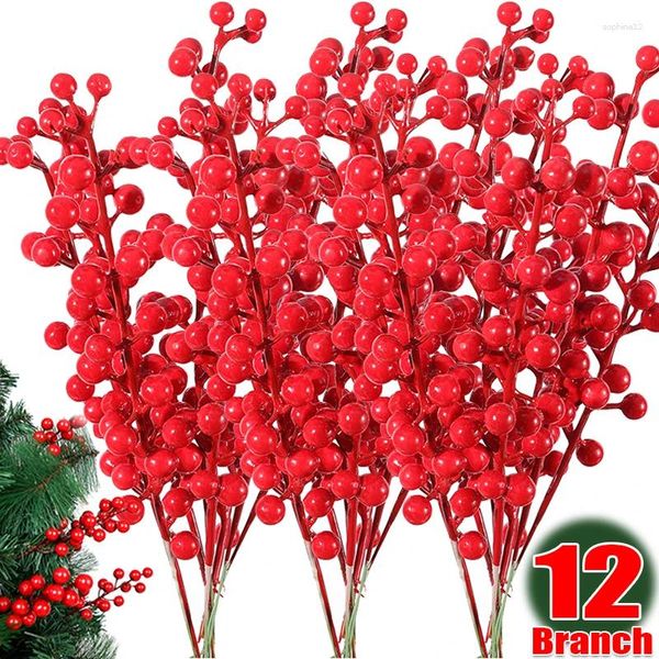 Flores decorativas al por mayor de navidad artificial ramas ramas ramas 30 cabezas plásticas plantas falsas holly plantas plantas de fiesta decoración del hogar