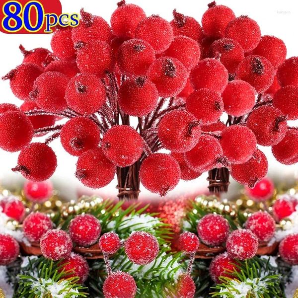 Fleurs décoratives en gros baies de houx artificielles noël givré rouge fausse baie Simulation bricolage couronne Mini décor de fête de noël