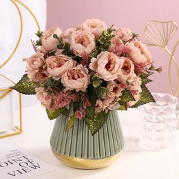 Decoratieve bloemen Groothandel kunstmatige vintage Bunch Silk Mini Peony Flower Bouquet Retro Rose Huistafel Display Wedding Party Decor