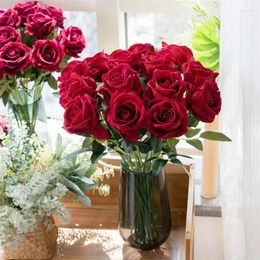 Fleurs décoratives vente en gros de produits de mariage de roses simulées plante flanelle décoration de la maison fleur artificielle artisanat BD-610