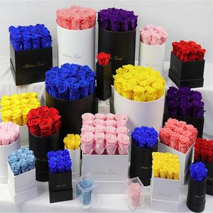 Fleurs décoratives en gros réel naturel rond forme carrée câlin seau préservé Roses fleur dans une boîte-cadeau pour la décoration de la maison de mariage