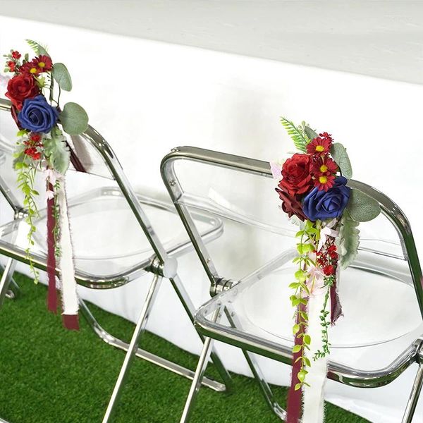 Flores decorativas Estilo al por mayor Boda creativa Bouquet de flores de rosa artificial para la silla al aire libre Decoración de la fiesta