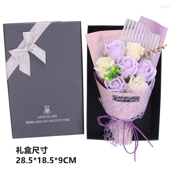 Fleurs décoratives en gros de la Saint-Valentin Small Fresh Rose Korean Soap Bouquet Boîte Creative Flower Art Art Mère de la Mère Décore
