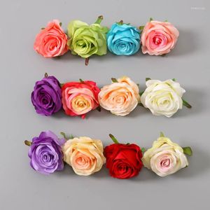 Fleurs décoratives en gros mariage fond décoration murale artificielle Rose tête rose tissu de soie faux