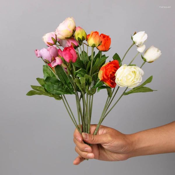 Fleurs décoratives en gros décoration de mariage fleur artificielle petite poignée pivoine Bouquet 4 fourchettes