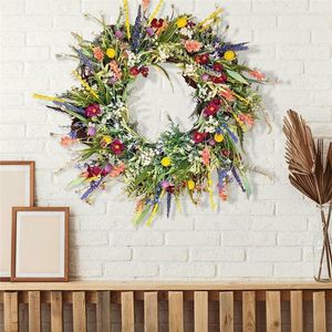 Decoratieve bloemen Wildflower gesimuleerde Garland Rattan Ring Decoratie Pography Props Wedding Krans Bloem Huisdeur Hawaiiaans feest