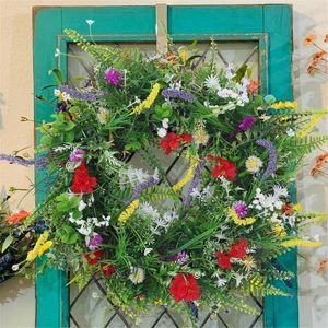 Couronne de fleurs sauvages décoratives, décoration polyvalente pour ferme, chalet coloré, belle maison artificielle de printemps et d'été