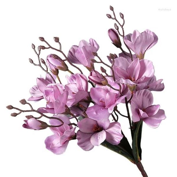 Fleurs décoratives Windfall Artificielle Faux Arrangements d'orchidées Centre de table Soie Pétales blancs avec des étamines violettes pour la cuisine