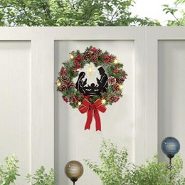 Ornement de porte d'entrée de fenêtre de fleurs décoratives avec baie en pin imprimé baies suspendu décoration de maison de Noël pour les portes de salon du jardin