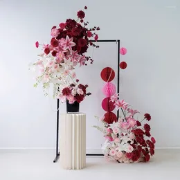 Flores decorativas vino Flower rojo Flote verde Hang Hang Row Boda Formón Props Stage Floral Fiest Farty
