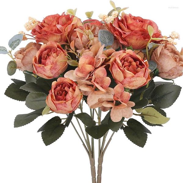 Fleurs décoratives vin rouge Vintage hortensia pivoine Imitation Rose mariage maison El Pography décoration faux Bouquet de fleurs