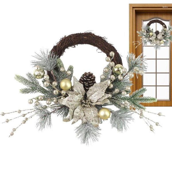 Fleurs décoratives hiver couronne de Noël mur porte fenêtre cheminée escalier jardin-or boule ornements ferme rustique cintre décor