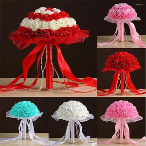 Decoratieve bloemen Winterplantersdecoraties Outdoor Crystal Lace Roses Bruidsmeisje Wedding Bouquet Bridal Flower Arrangementen voor begraafplaats