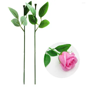 Flores decorativas Tallo de alambre Tallos de flores Floral Hojas artificiales Rosa Verde Verdor Hoja de imitación Ramo de plástico Ramas Hacer arreglos