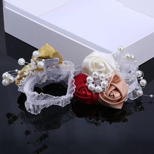 Decoratieve bloemen wensen bruid bruidsmeisje pols corsage dames broche lint strass rhinestone diy trouwjurk accessoires sw050s