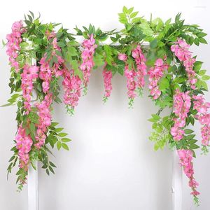 Fleurs décoratives Wisteria Vine artificielle Garland Plantes de mariage Arche de mariage Fausse feuille de plante Roard Fleur murale arrière Ivy