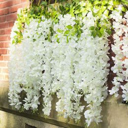 Decoratieve bloemen Wisteria Vine kunstmatige hangende slinger bruiloft boog muurdecoratie voor huizen tuin feest decor diy nep bloemplanten