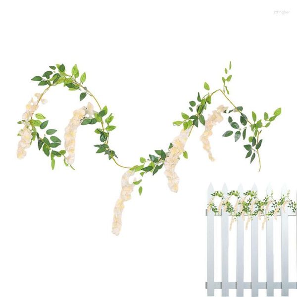 Flores decorativas Wisterias Colgantes de pared de flores de vid con enredaderas y seda artificial 1,8 m falsos para decoraciones de boda de habitación