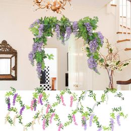 Fleurs décoratives Glycines Vigne Tentures Fleur Guirlande Mur Vignes Avec 1.8 m Faux Soie Artificielle Pour Le Mariage