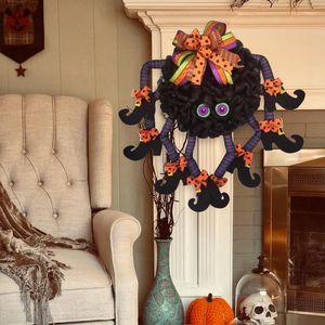 Decoratieve bloemen Witch Halloween krans benen decoratie voor voordeur hangend welkom bord