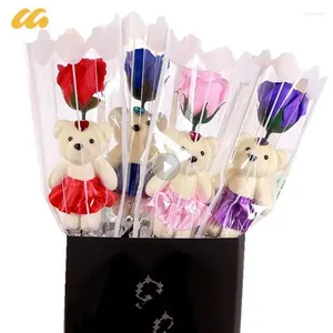 Fleurs décoratives avec une jolie ours en peluche belle créative de savon à fleurs parfumées Roses de Noël cadeau coloré de rose décoration