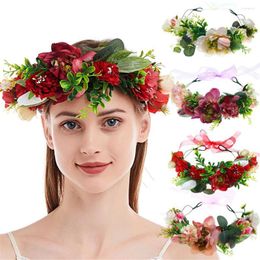 Fleurs décoratives femmes filles fleur bandeau mariée couronne bandeau cheveux accessoires mariage fête printemps bohême couronne casque chapeaux