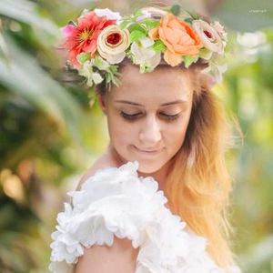 Fleurs décoratives Femmes Plastic Flower Vines Couronnes Boho Floral Garland Crown Bride Wedding Elegant Hair Hoops avec ruban Band