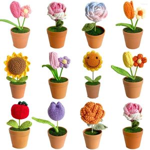 Flores decorativas para mujer, girasol, Margarita, lirio, flor, Kit de tejido de ganchillo, hilo de lana de tulipán, Material de cordón para principiantes
