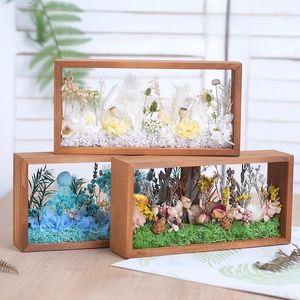 Cadre photo de bureau en bois à fleurs décoratives, Double face, ornement moderne et mignon pour la famille et les amis, idée de cadeaux