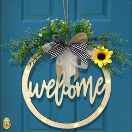 Decoratieve bloemen houten slinger welkom deurplaat met lichte holle bord wand hanger Handwerk herbruikbaar thuisdecoratie voor tuinwerf